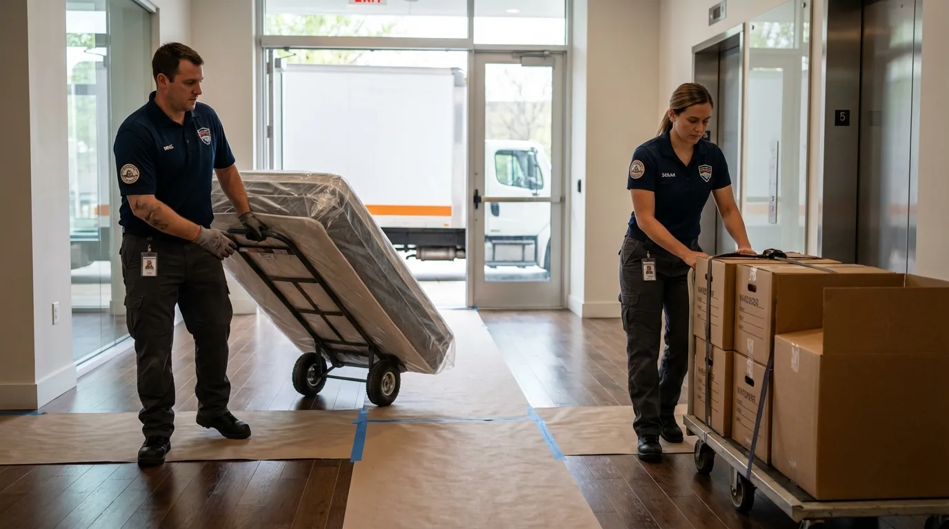 Professional apartment movers loading elevator in Buena, NJ