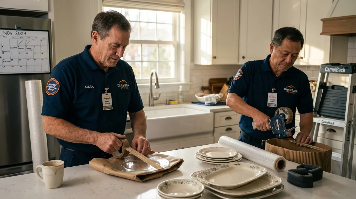 Professional crew packing kitchen dishware in Buena, NJ